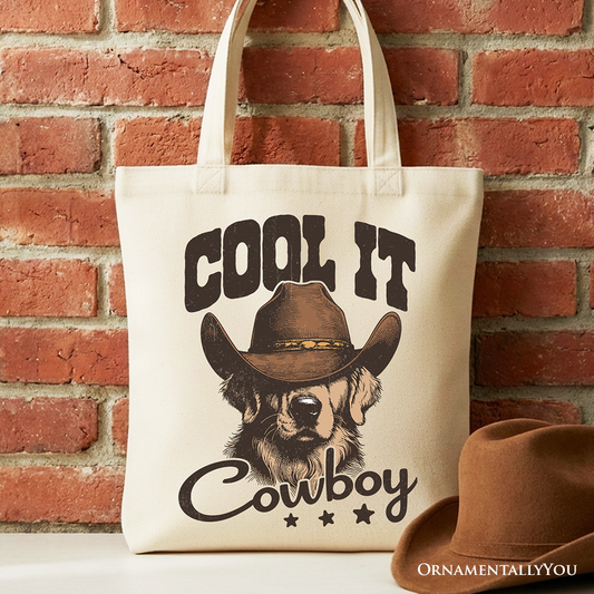 Cool It Cowboy Canvas Tote Bag Retro Golden Retriever