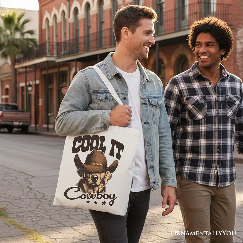 Cool It Cowboy Canvas Tote Bag Retro Golden Retriever