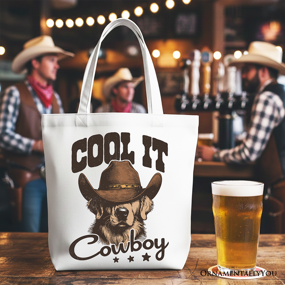 Cool It Cowboy Canvas Tote Bag Retro Golden Retriever