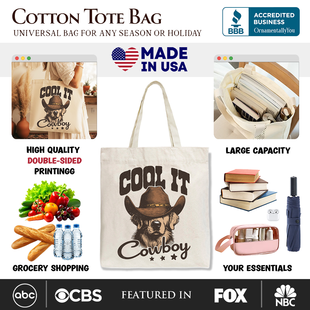 Cool It Cowboy Canvas Tote Bag Retro Golden Retriever