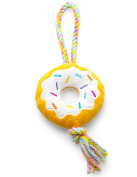 ThoozyPet Birthday Donut Plush Dog Toy with Rope 12"