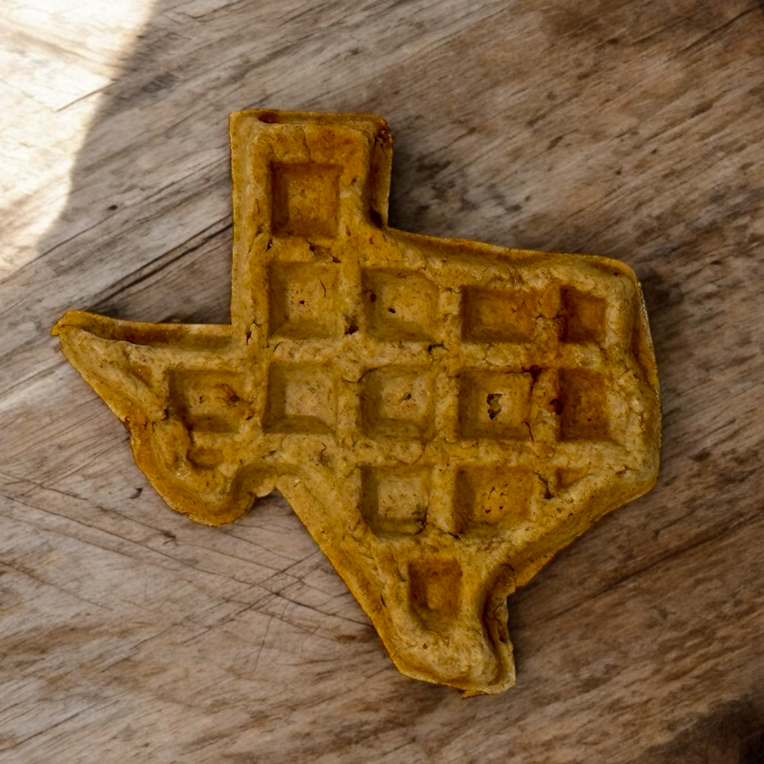 Texas-shaped waffle on a wooden surface