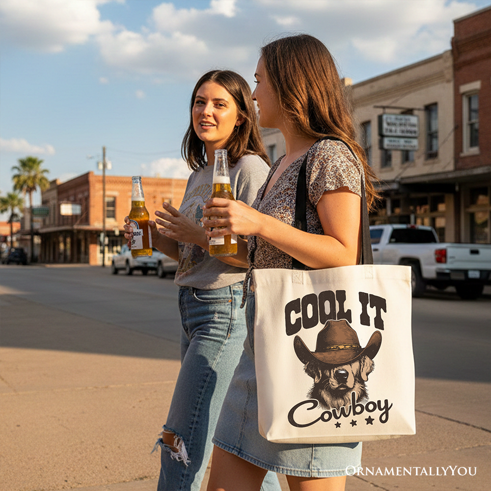 Cool It Cowboy Canvas Tote Bag Retro Golden Retriever